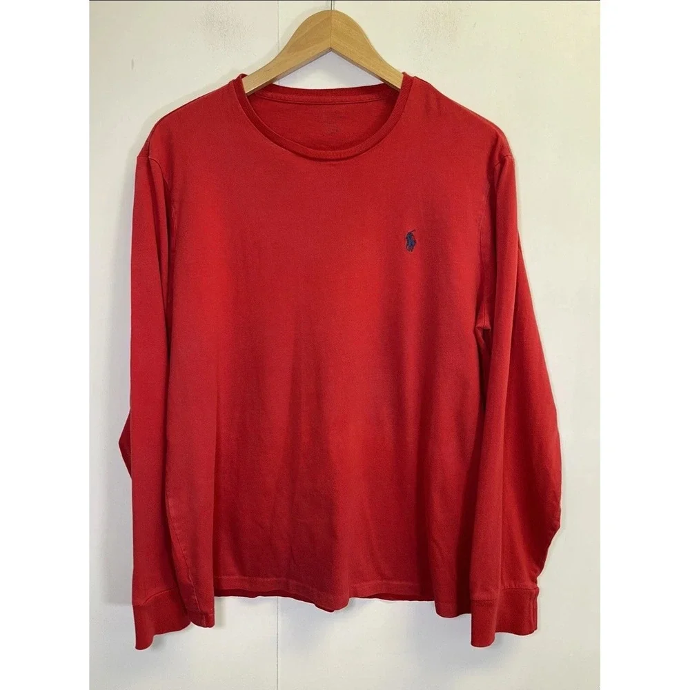 POLO RALPH LAUREN Men's L Red Long Sleeve‎ Crew Neck Shirt Tee Cotton Pony Logo